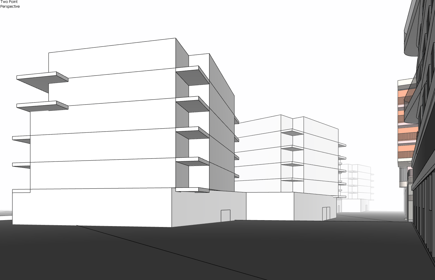 Before: white architectural massing model