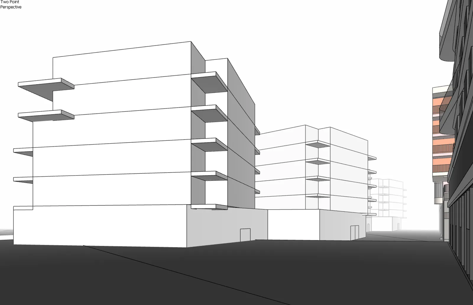 Before: white architectural massing model