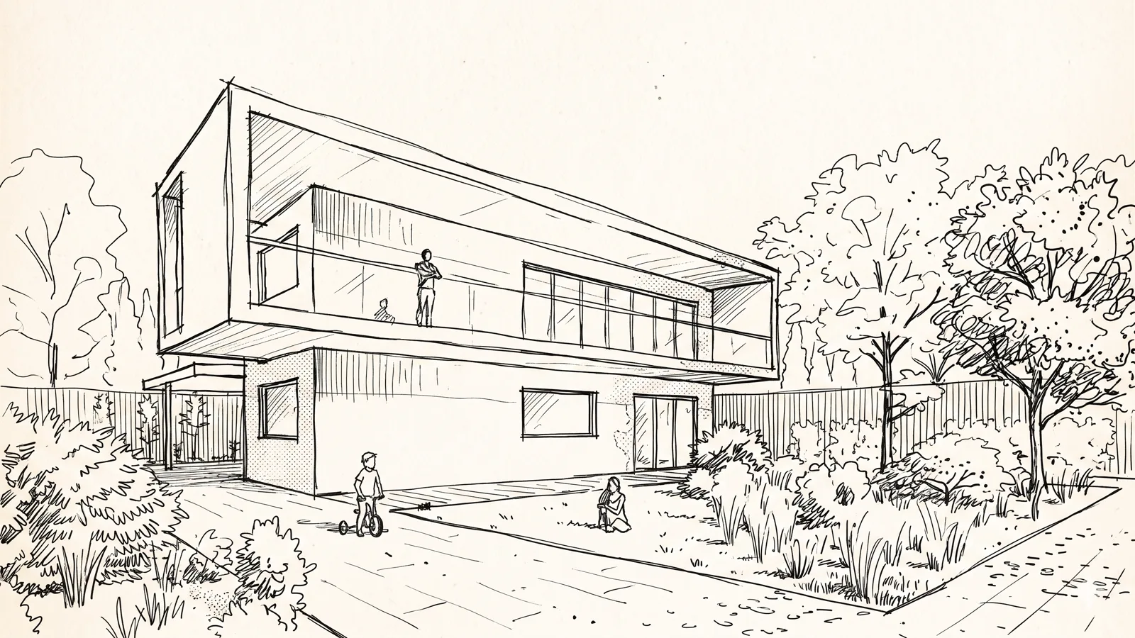 Architectural concept sketch of a villa
